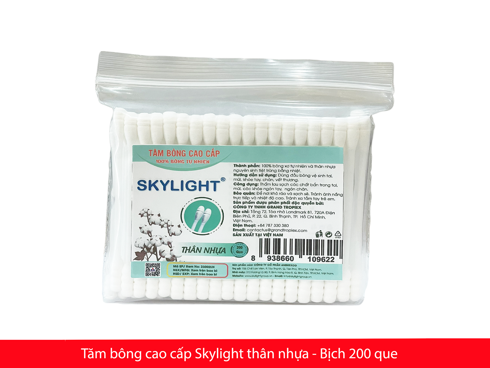 Tăm bông cao cấp Skylight thân nhựa bịch 200 que