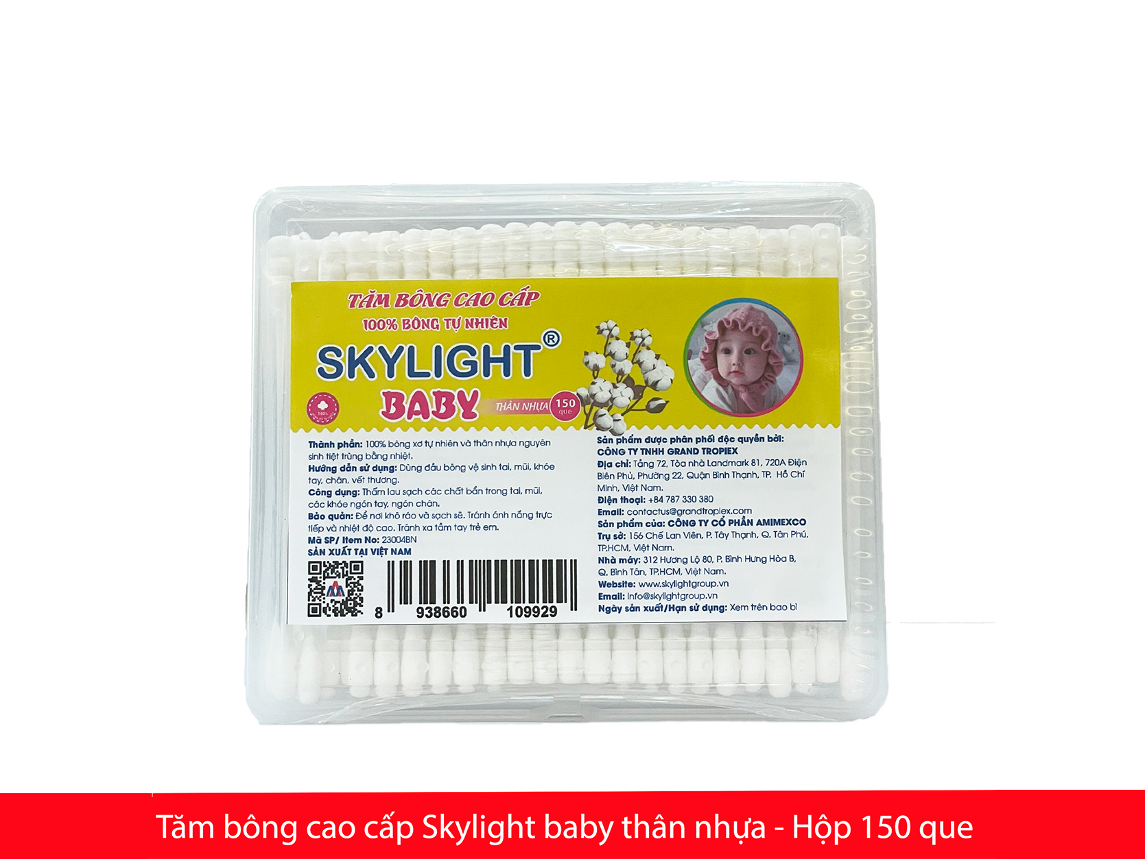 Tăm bông cao cấp Skylight baby thân nhựa hộp 150 que