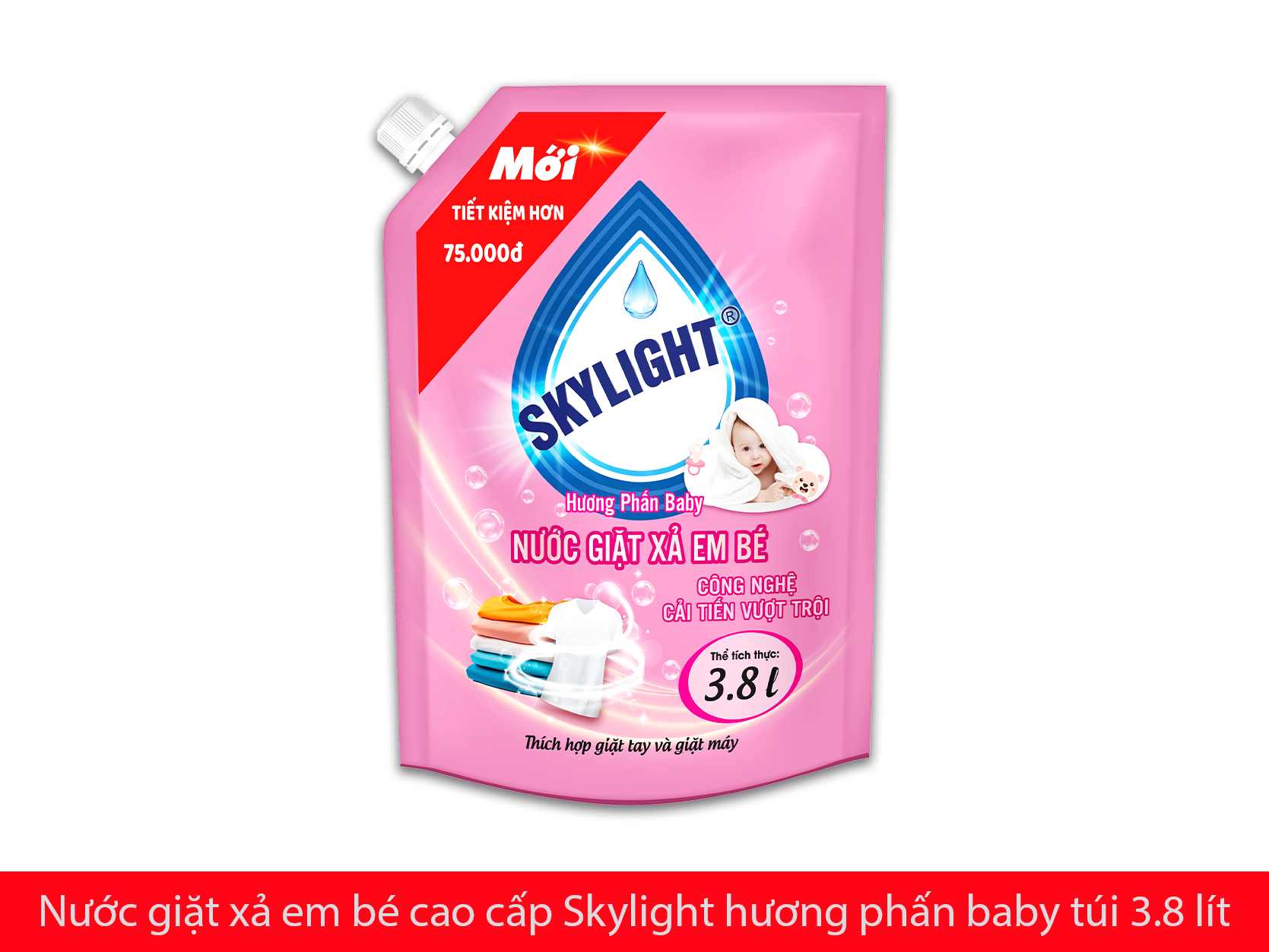 Nước giặt xả em bé cao cấp Skylight - Hương phấn Baby - Túi 3.8 Lít