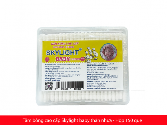 Tăm bông cao cấp Skylight baby thân nhựa hộp 150 que