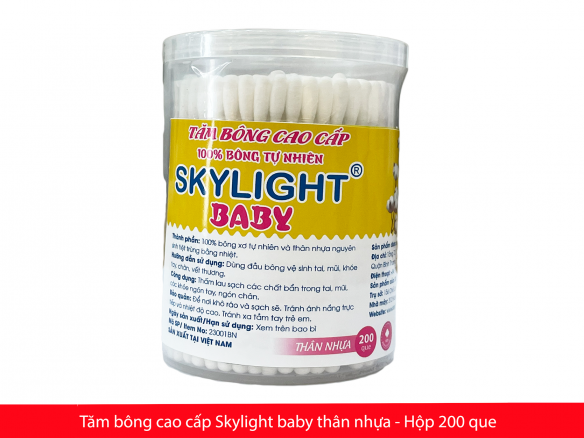 Tăm bông cao cấp Skylight baby thân nhựa hộp 200 que