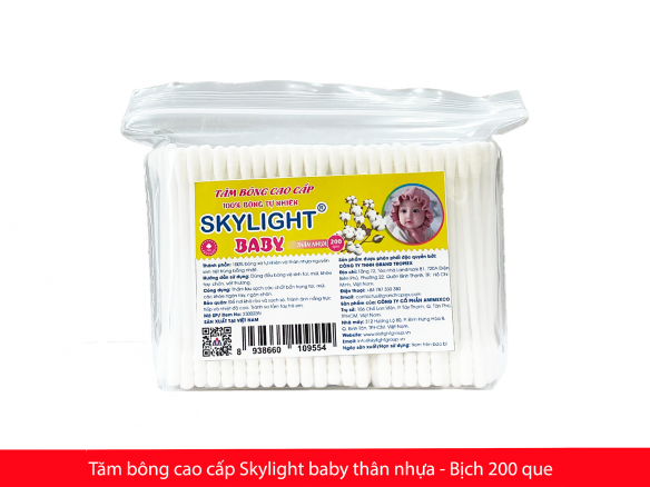 Tăm bông cao cấp Skylight baby thân nhựa bịch 200 que