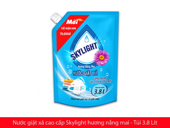 Nước giặt xả cao cấp Skylight - Hương nắng mai - Túi 3.8 Lít