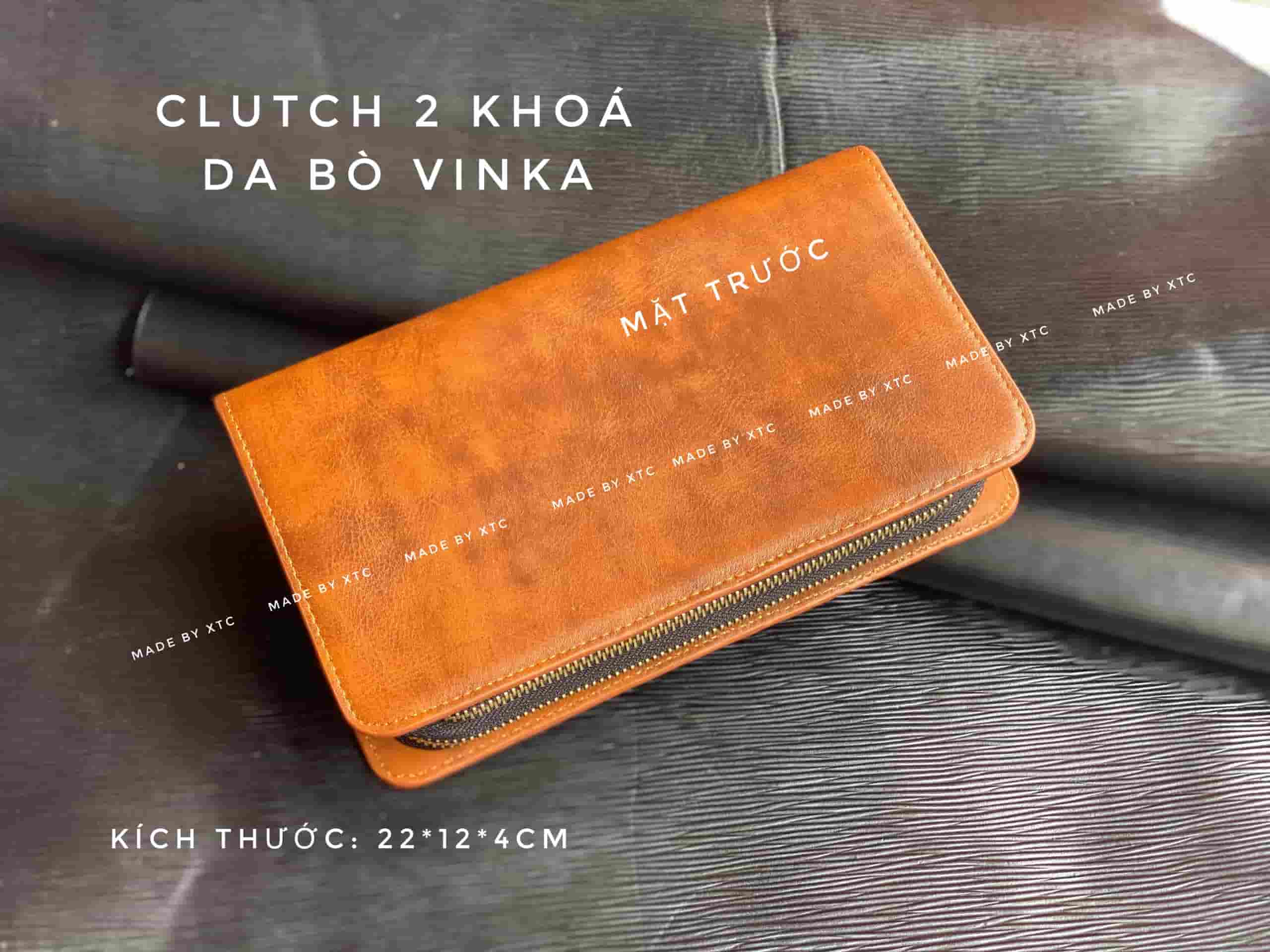 Clutch 2 khóa da bò vinca